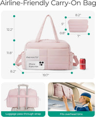 BAGSMART Gym Bag for Women, 2-PC Puffer Travel Duffle Bag Carry On Tote Bag