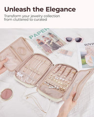 BAGSMART Jewelry Organizer Case Large Travel Jewelry Storage Bag, Beige