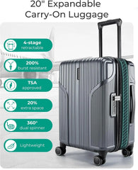 BAGSMART Expandable Carry On Luggage 22x14x9 Airline Approved, Carry-On Suitcase, Grey