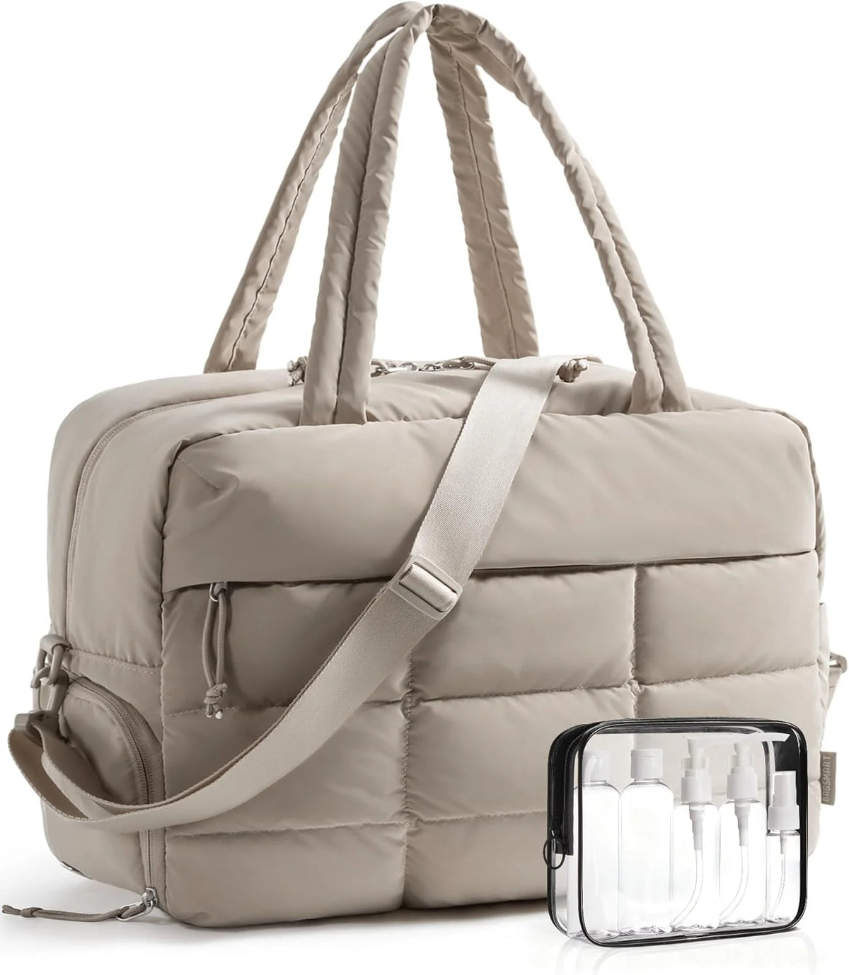 BAGSMART Gym Bag for Women, Carry on Travel Duffel Bag, Water-resistant Weekender with Shoe Compartment for Gym Travel Work, Khaki, Large