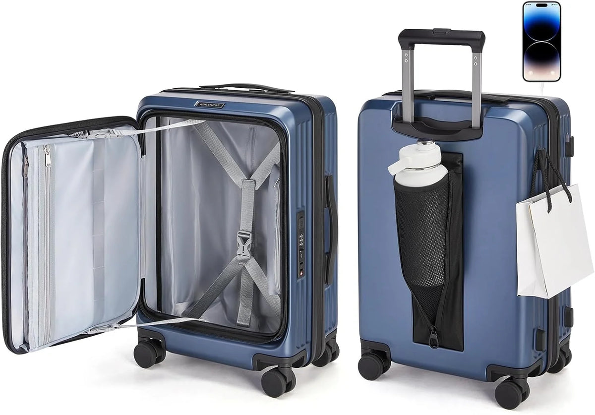 BAGSMART 20" Expandable Top-Opening Carry-On, Double Spinner, TSA, Blue