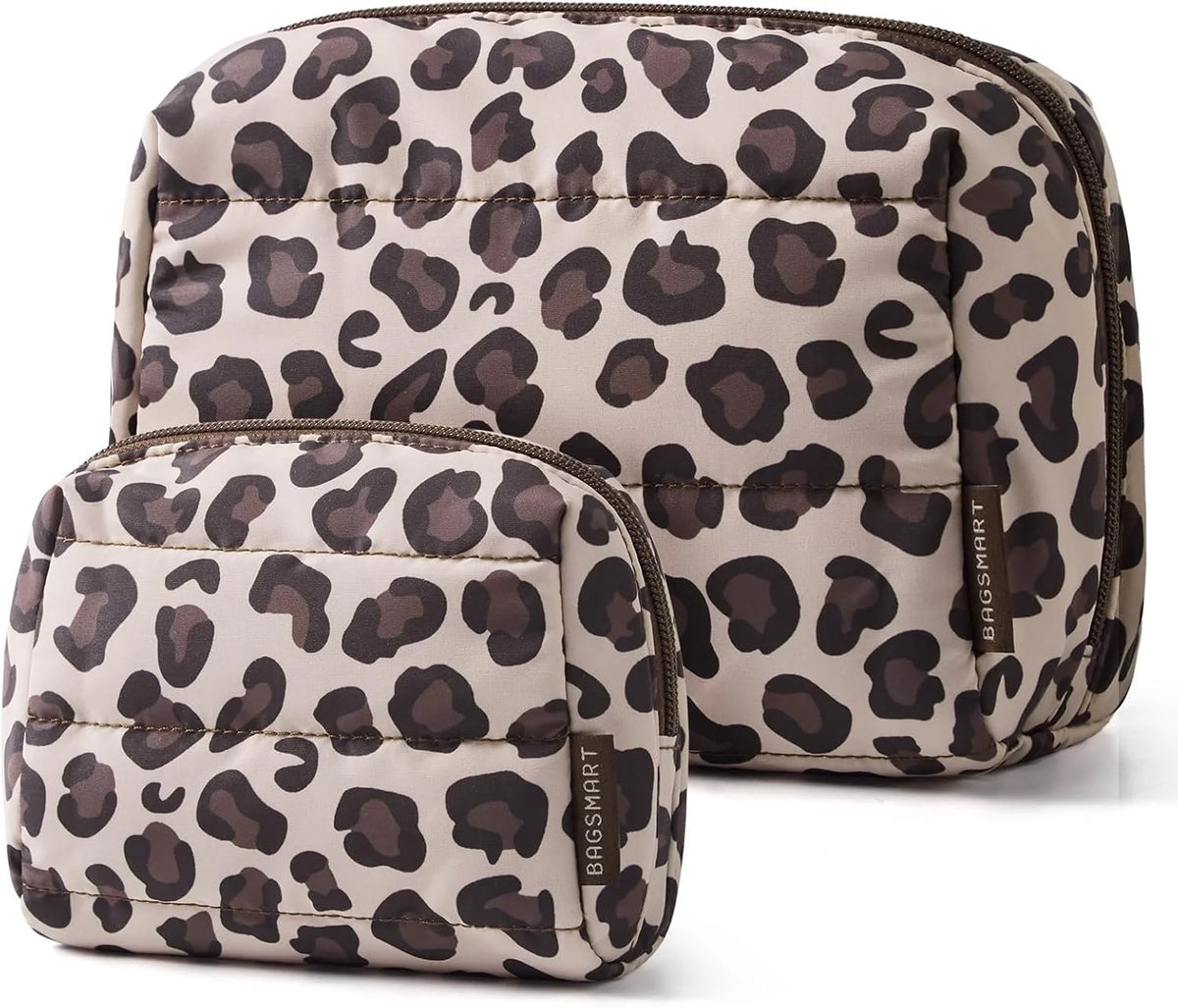 BAGSMART Puffy Padded Travel Makeup Bag Duo Large & Small for Women