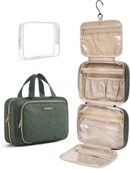 BAGSMART Toiletry Bag Hanging Travel Makeup Organizer with TSA Approved Transparent Cosmetic Bag Makeup Bag for Full Sized Toiletries(Dusty Green)