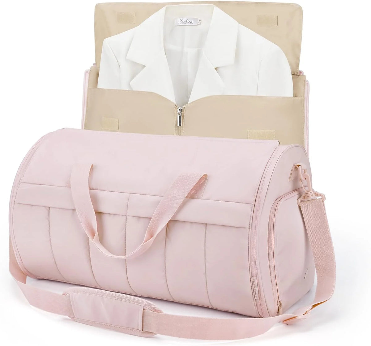 BAGSMART Garment Duffel Bag, Convertible 2-in-1 Puffy Water-Resistant Carry-On with Shoe Compartment, Light Pink