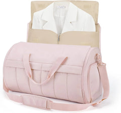 BAGSMART Garment Duffel Bag, Convertible 2-in-1 Puffy Water-Resistant Carry-On with Shoe Compartment, Light Pink