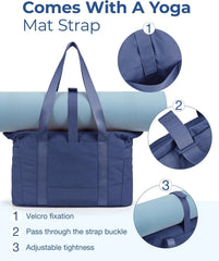 BAGSMART Tote Bag for Women, Lightweight Tote Bag with Yoga Mat Strap, Quilted Shoulder Bag Handbag for Daily, Work, Gym