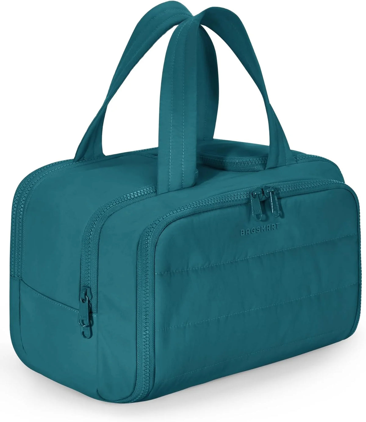 BAGSMART Travel Toiletry Bag, Crush Toiletry Bag for Women, Wide-open Puffy Toiletry Bags for Traveling, Large Travel Cosmetic Makeup Bag Organizer for Accessories,Toiletrie (Misty Teal)