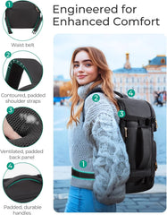 BAGSMART Womens Backpack Carry On Flight Approved, Travel Backpack for Women with Waist Bag,Traveling Lightweight Weekender Casual Daypack 17.3" Laptop Work Back pack Personal Item Bag,Champagne