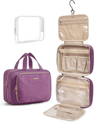 BAGSMART Toiletry Bag Hanging Travel Makeup Organizer with TSA Approved Transparent Cosmetic Bag Makeup Bag for Full Sized Toiletries, Large-Purple
