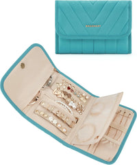 BAGSMART Travel Jewelry Organizer Case, Foldable Jewelry Roll for Necklaces, Earrings, Journey-Rings, Bracelets, Brooches, Portable, Teal