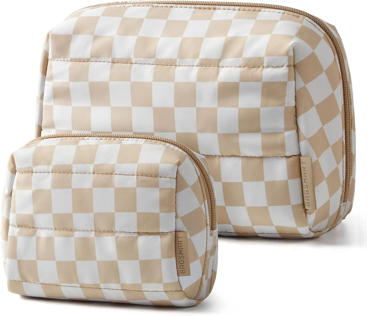 BAGSMART Puffy Padded Travel Makeup Bag Duo Large & Small for Women