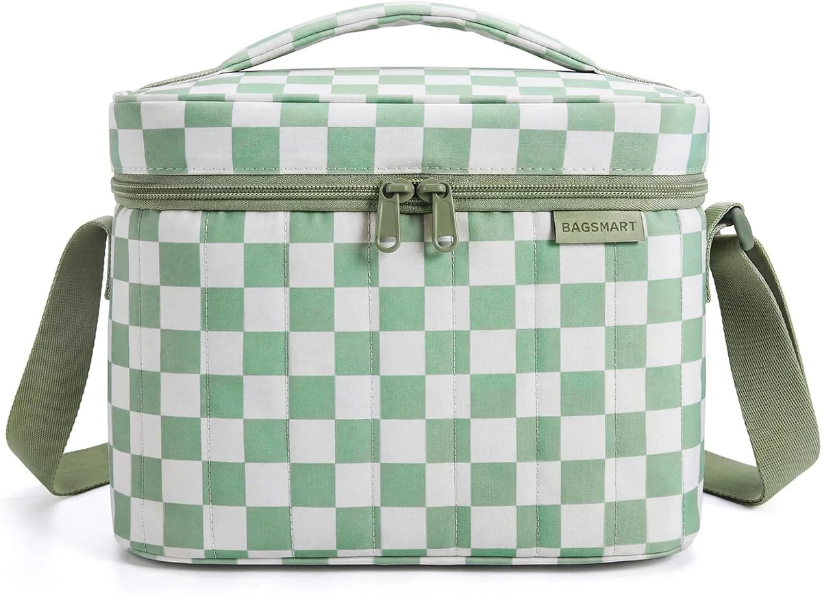 BAGSMART Lunch Box for Women, Insulated Lunch Bag Leakproof Green Checkered