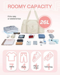 BAGSMART Foldable Travel Duffle Bag for Women, Gym Tote for Sports, Beige