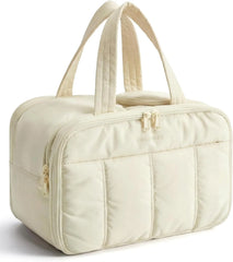 BAGSMART Travel Toiletry Bag, Puffy Large Toiletry Bag for Women, Lightweight Cosmetic Makeup Bag Organizer with Handle for Traveling, Accessories, Essentials, Toiletries （Beige