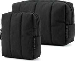 BAGSMART Puffy Padded Travel Makeup Bag Duo Large & Small for Women, Black