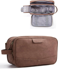BAGSMART Large Toiletry Bag for Men, PU Leather Water Resistant, Brown