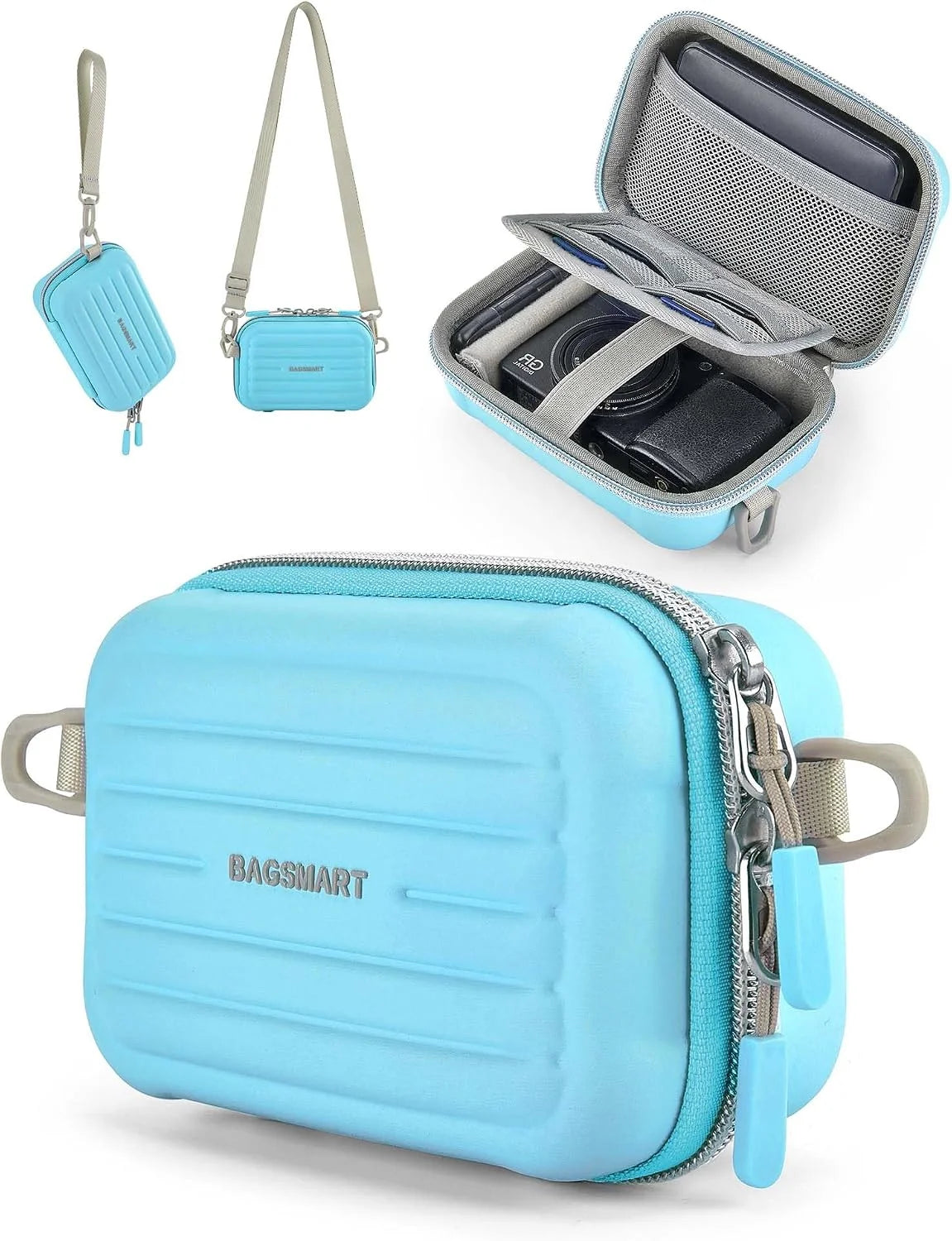BAGSMART Digital Camera Case, Small Camera Bag with 2 Carrying Ways, Blue