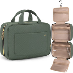 BAGSMART Toiletry Bag Travel Bag with Hanging Hook, Water-resistant Makeup Cosmetic Bag Travel Organizer for Accessories, Shampoo, Full-size Container, Toiletries (Hazy Green, Large)