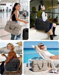 BAGSMART Gym Bag for Women, Carry on Travel Duffel Bag, Water-resistant Weekender with Shoe Compartment for Gym Travel Work, Khaki, Large