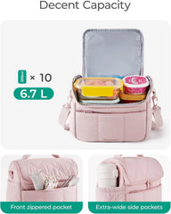 BAGSMART Insulated Lunch Bags for Women, Cute Quilted Lunch Box, Dusk Blue