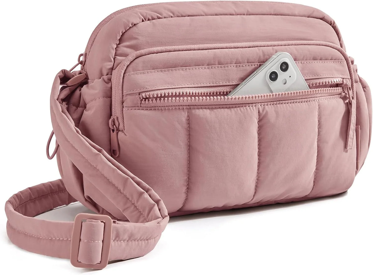 Cross Body Purse, Mini Crossbody Bags for Women Travel Purse, Puffy Shoulder Handbag Wallet with RFID Blocking Slots,Dark Pink-4.7L