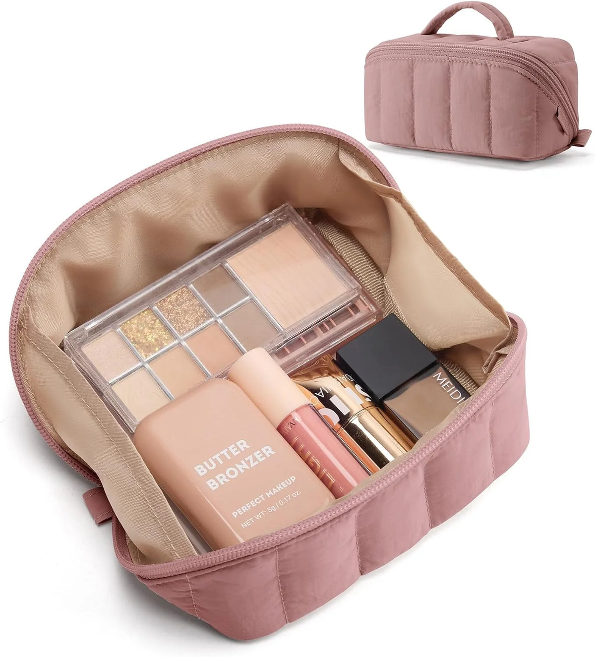 BAGSMART Small Makeup Bag for Women, Mini Toiletry Bag, Dusty Rose