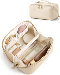 BAGSMART Makeup Bag Travel Cosmetic Bag,Women Toiletry Case, Cream Beige