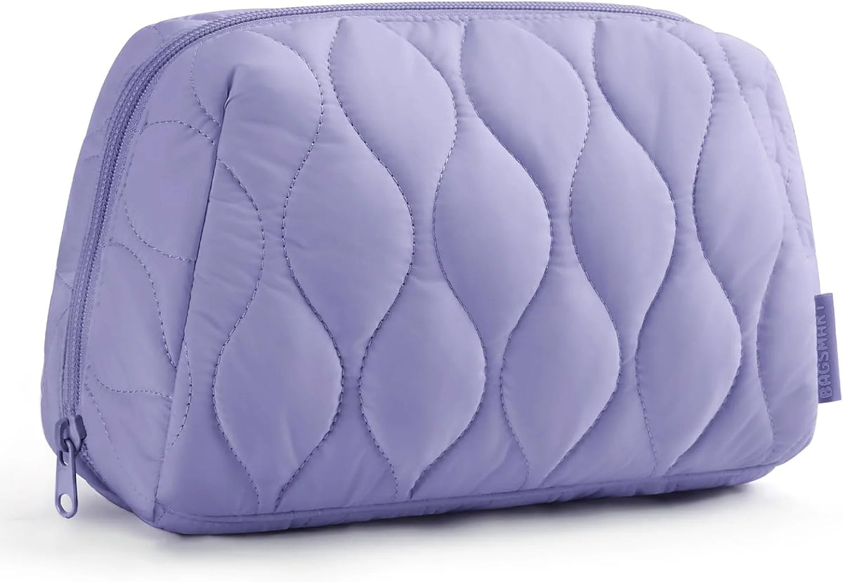 BAGSMART Makeup Bag, Travel Cosmetic Bag, Puffy Padded Make Up Bag for Women, Makeup Organizer Case, Wide-open Pouch Purse, Travel Essentials, Toiletries Accessories Brushes (Purple)