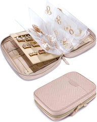 BAGSMART Jewelry Travel Organizer Case Ring Binder Storage Rolls, Pink