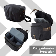 BAGSMART Canvas Crossbody Camera Bag with Rain Cover for Women Men, Black