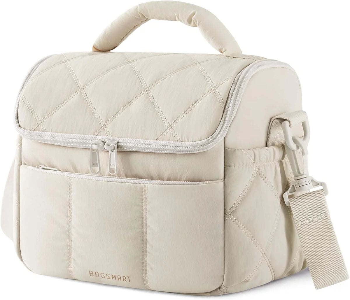 BAGSMART Insulated Lunch Bags for Women, Cute Quilted Lunch Box, Beige