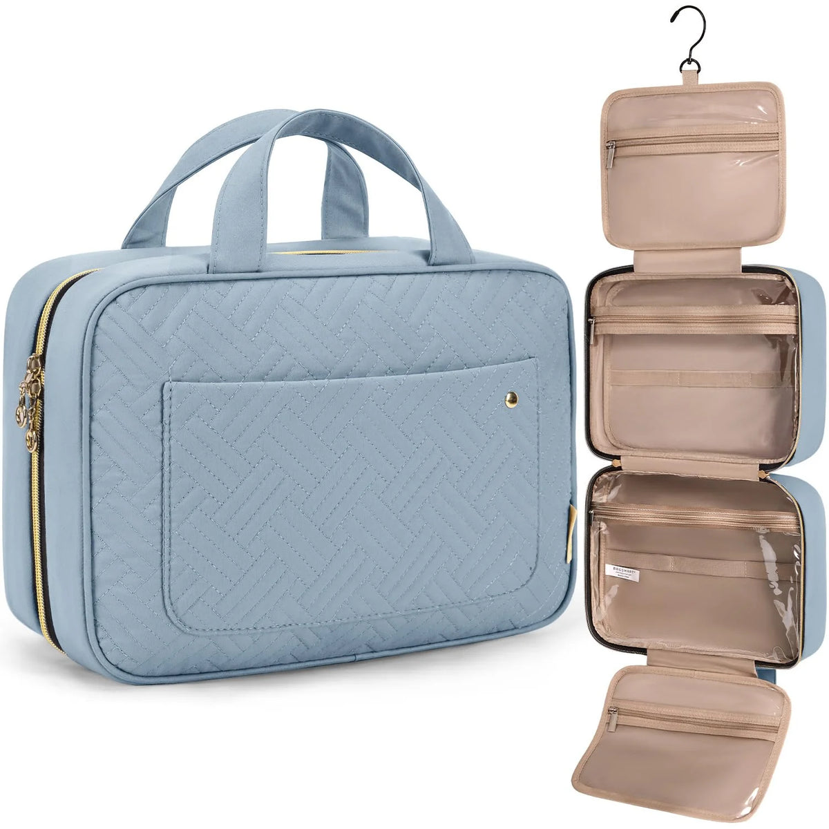 BAGSMART Toiletry Bag Travel Bag with Hanging Hook, Water-resistant Makeup Cosmetic Bag Travel Organizer for Accessories, Shampoo, Full-size Container, Toiletries (Lucent Blue, Medium)