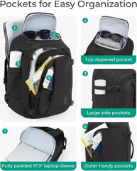 BAGSMART 28L Water-Resistant Travel Backpack, USB Port, 17.3" Laptop, Black