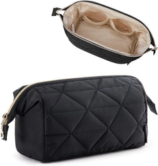 BAGSMART Makeup Bag Travel Makeup Bag, Cute Puffy Make Up Bag, Wide-open Cosmetic Bags for Women, Small Makeup Pouch for Travel Essentials Toiletries Accessories (Black)