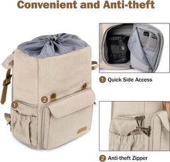 BAGSMART Camera Backpack, DSLR Camera Bag, Waterproof Camera Bag Backpack for Photographers, Fit up to 15" Laptop with Rain Cover and Tripod Holder, Ivory White