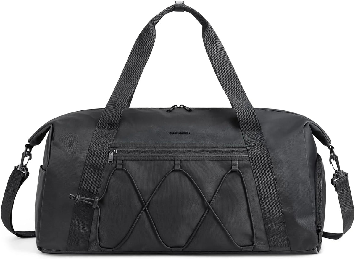 BAGSMART Small Gym Bag With Shoe Compartment & Wet Pocket, Lightweight Sports Travel Duffel, Carry On Weekender Overnight, Water Resistant Sports Gym Tote for Swimming Yoga, Black