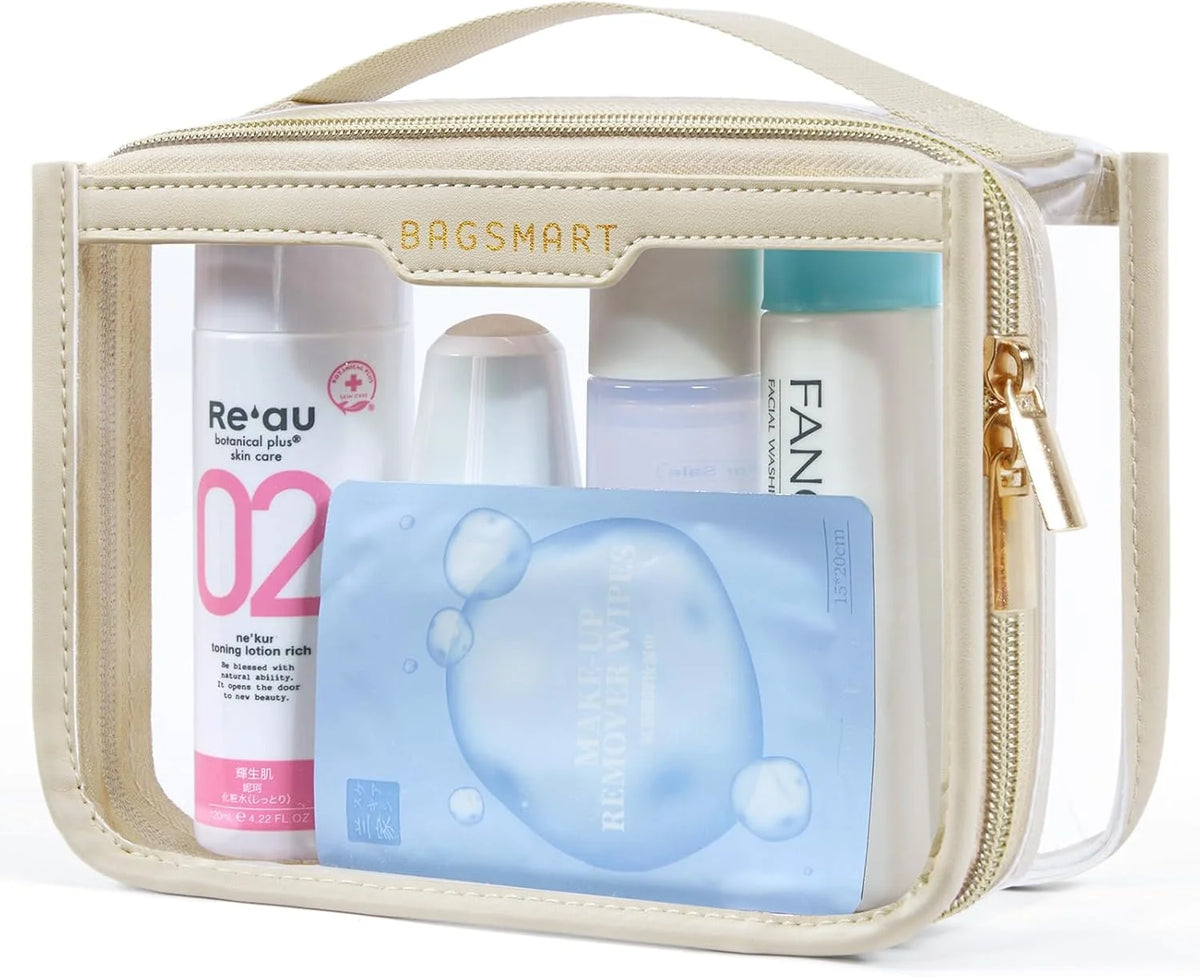 BAGSMART Clear Toiletry Bag for Travel, TSA Approved, 1-Pack, Khaki