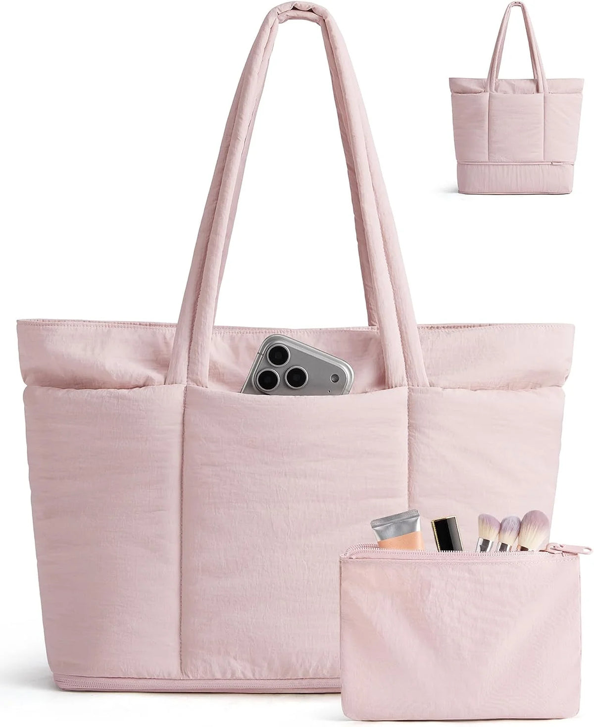 BAGSMART Puffer Tote Bag for Women, Expandable Teacher Handbag w/Pouch