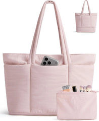 BAGSMART Puffer Tote Bag for Women, Expandable Teacher Handbag w/Pouch
