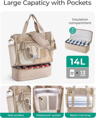 BAGSMART Beach Bag for Women, Mesh Tote Bags with Zipper, Sandproof Vacation Essentials with Cooler for Swim Cruise Pool
