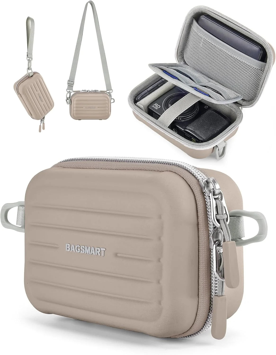 BAGSMART Digital Camera Case, Small Camera Bag with 2 Carrying Ways, Brown