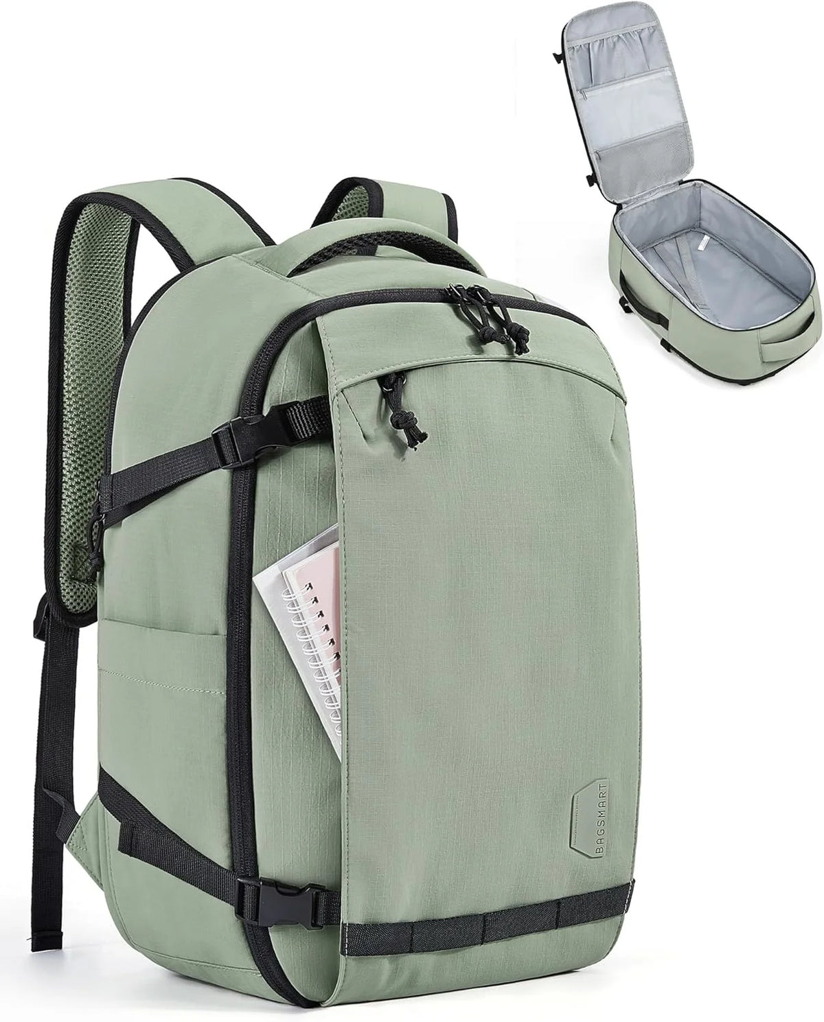 BAGSMART Travel Backpack for Women, 15.6 Inch Carry On Bag, Pistachio