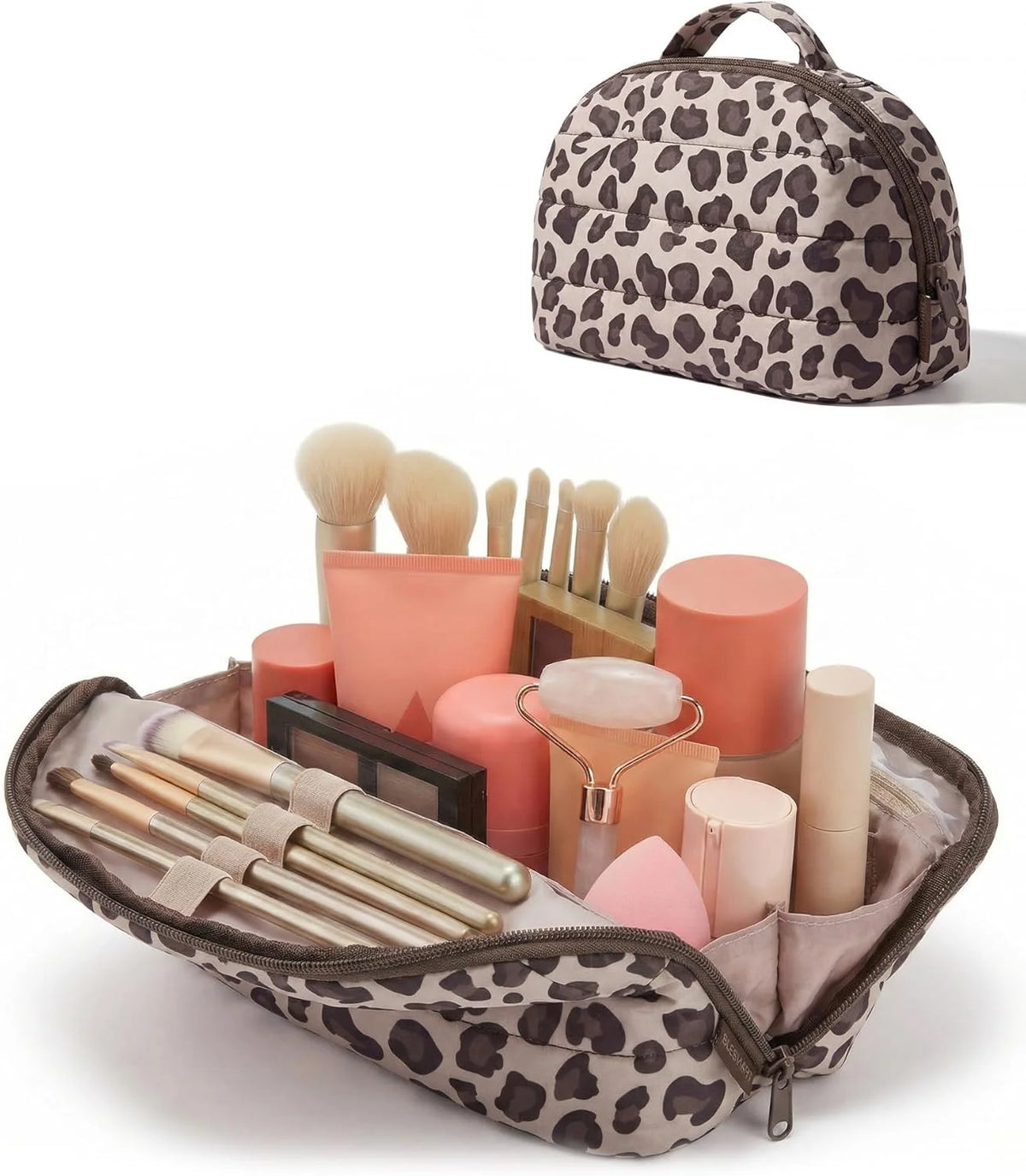 BAGSMART Travel Makeup Bag for Women, Portable Cosmetic Case, Leopard Print
