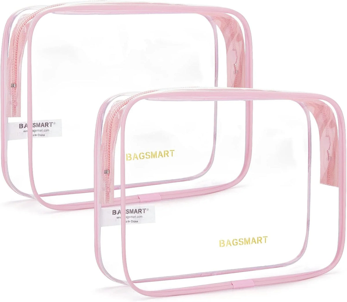 BAGSMART Clear Toiletry Bag 2-Pack TSA Approved Water-Repellent, Pink