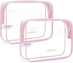 BAGSMART Clear Toiletry Bag 2-Pack TSA Approved Water-Repellent, Pink