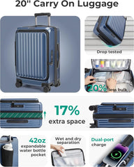 BAGSMART 20" Expandable Top-Opening Carry-On, Double Spinner, TSA, Blue