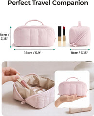 BAGSMART Small Makeup Bag for Women, Mini Toiletry Bag, Checkered Khaki