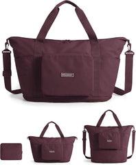 BAGSMART Foldable Travel Bag, 37L Expandable Personal Item Bag, Cherry Red