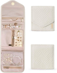 BAGSMART Travel Jewelry Organizer Case Foldable Jewelry Roll,Mini,Beige