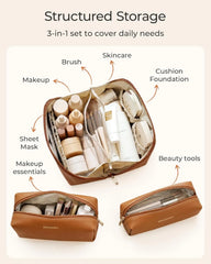BAGSMART Makeup Bag Travel 3 Pcs Set Cosmetic Bag,Toiletry Bag,Nude Pink